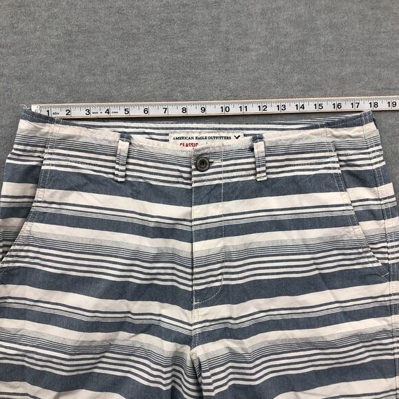American Eagle Shorts Mens Size 36 Classic Fit Striped White Blue 9" Inseam - Picture 5 of 14